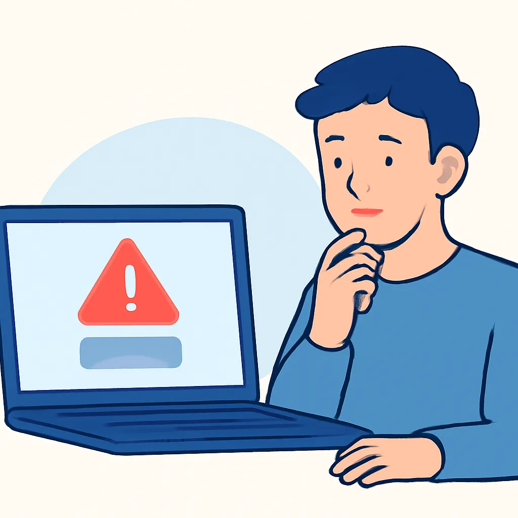Notebook mostrando uma janela de erro de instalação com ícone de alerta vermelho